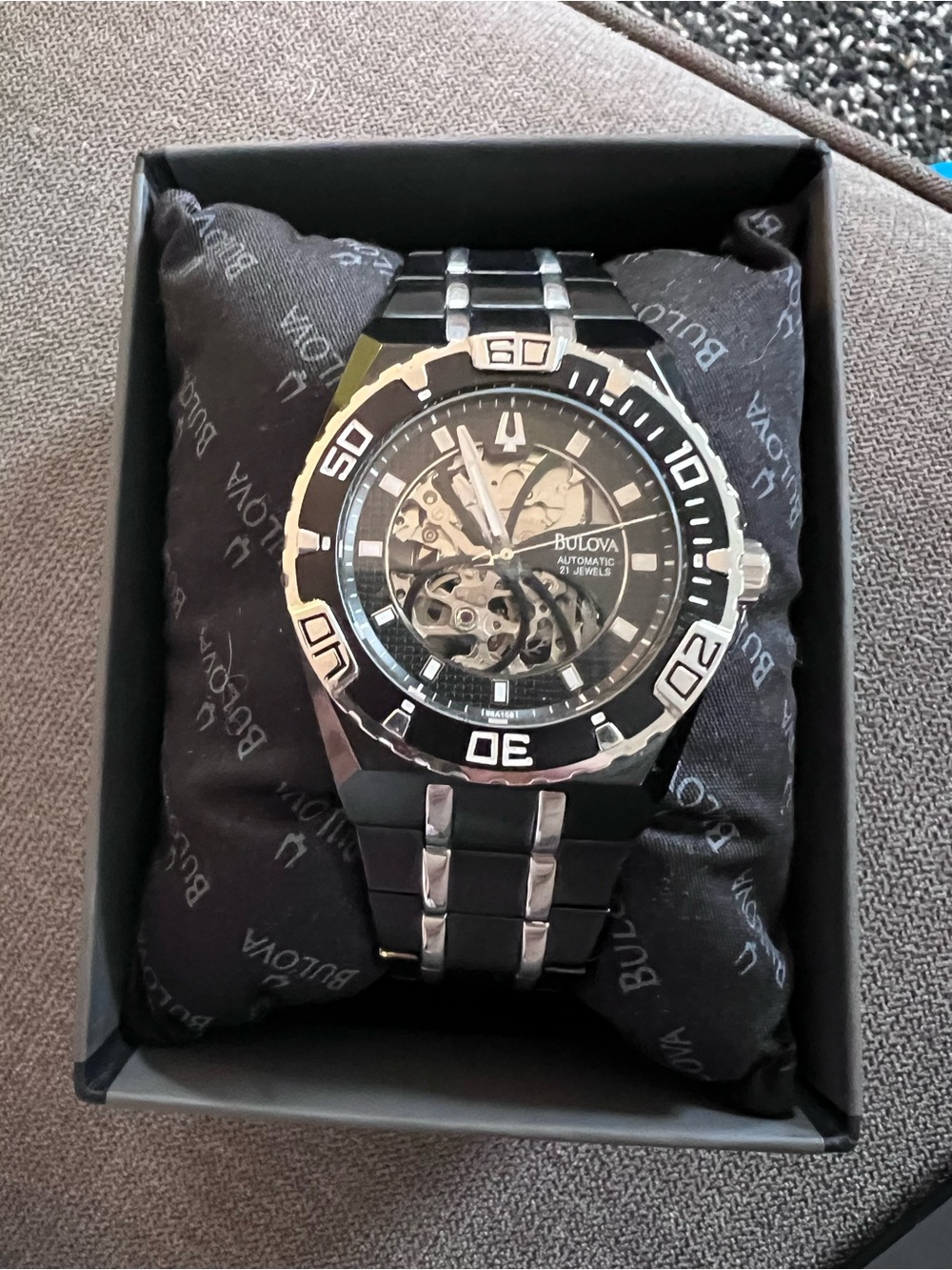 Bulova Men's Skeleton Automatic Watch - Black & Silver